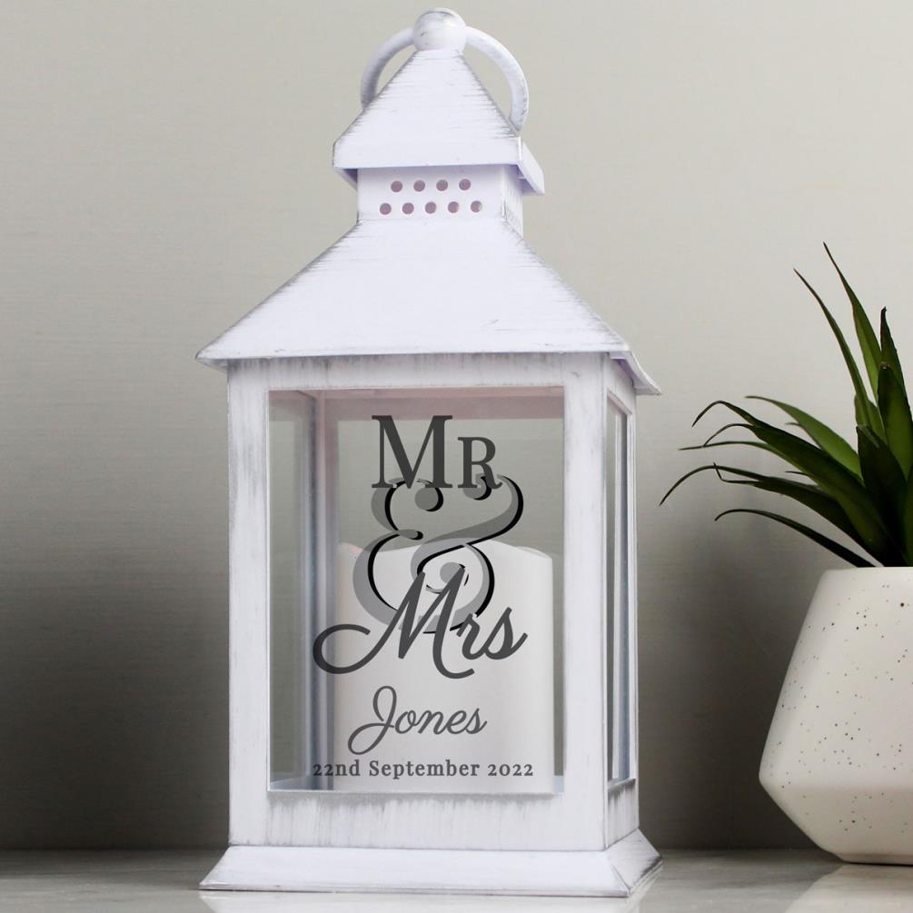 Personalised Mr & Mrs White Wedding Lantern Extra Image 2